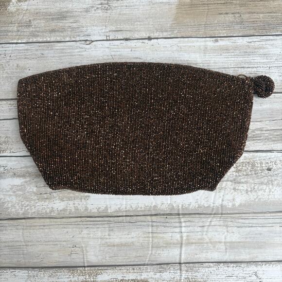 VTG Bag By Josef Beaded Clutch Purse Bronze Metallic Zip Top Evening Glam Disco - Picture 2 of 12